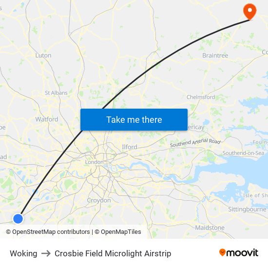 Woking to Crosbie Field Microlight Airstrip map