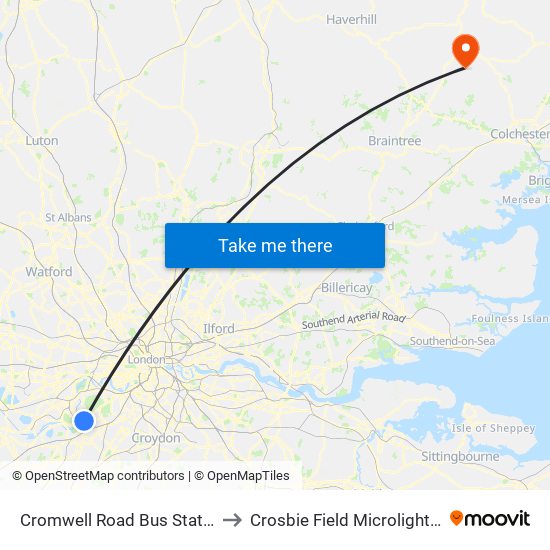 Cromwell Road Bus Station (A2) to Crosbie Field Microlight Airstrip map