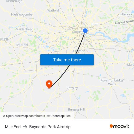 Mile End to Baynards Park Airstrip map