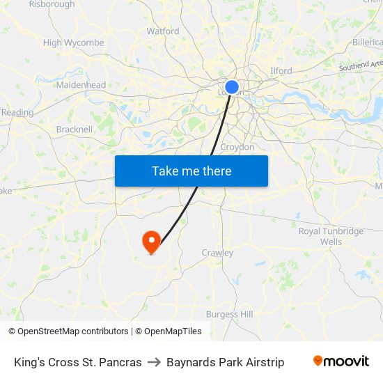 King's Cross St. Pancras to Baynards Park Airstrip map