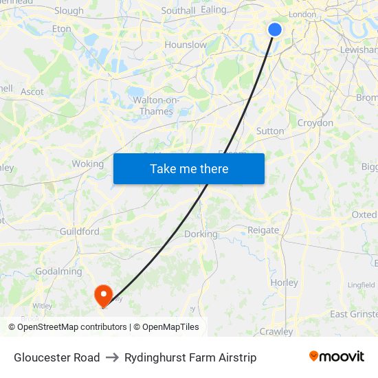 Gloucester Road to Rydinghurst Farm Airstrip map