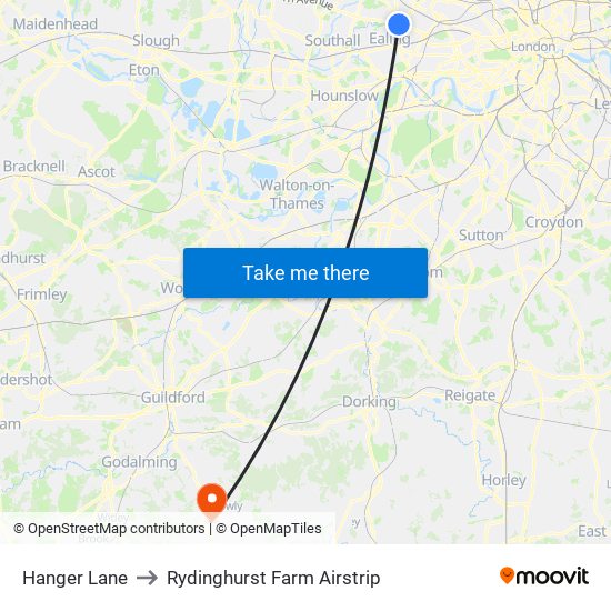 Hanger Lane to Rydinghurst Farm Airstrip map