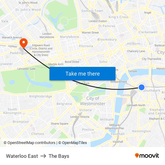 Waterloo East to The Bays map