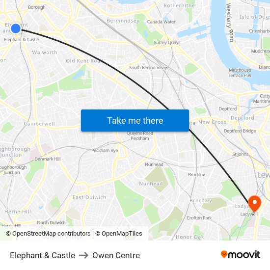 Elephant & Castle to Owen Centre map