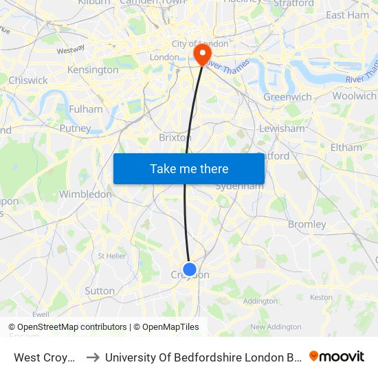 West Croydon to University Of Bedfordshire London Bridge map