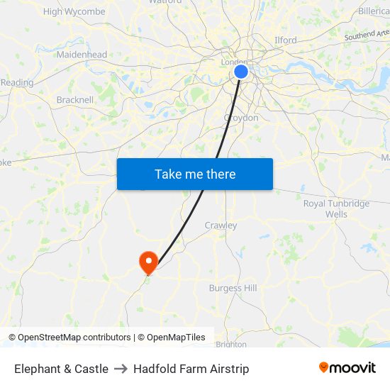 Elephant & Castle to Hadfold Farm Airstrip map
