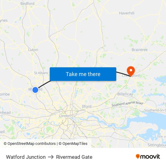 Watford Junction to Rivermead Gate map