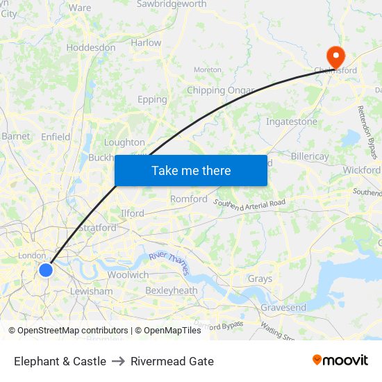 Elephant & Castle to Rivermead Gate map