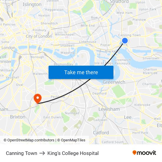 Canning Town to King's College Hospital map