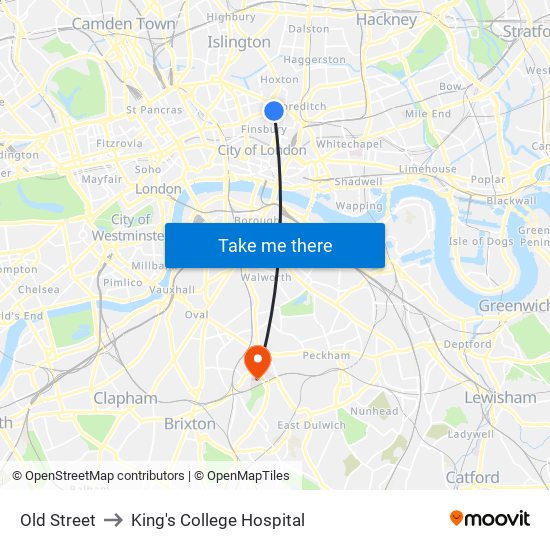 Old Street to King's College Hospital map