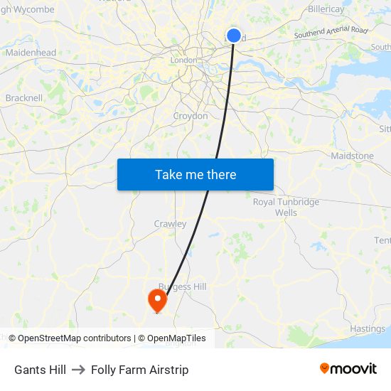 Gants Hill to Folly Farm Airstrip map