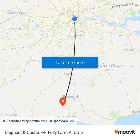 Elephant & Castle to Folly Farm Airstrip map