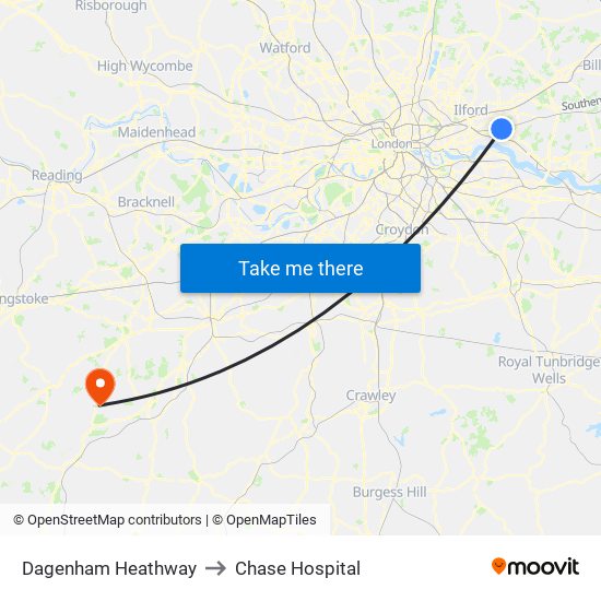 Dagenham Heathway to Chase Hospital map