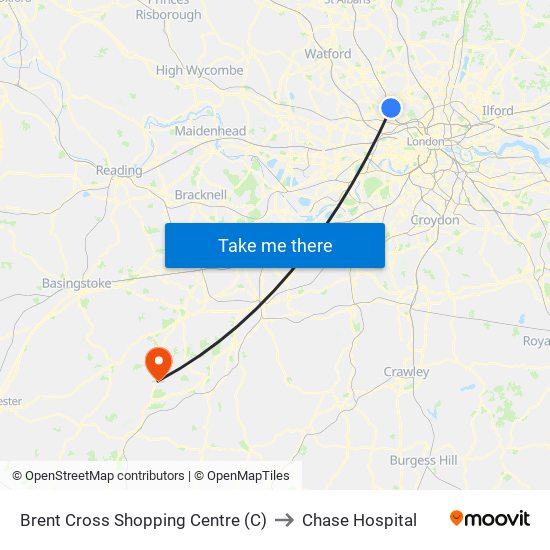 Brent Cross Shopping Centre (C) to Chase Hospital map