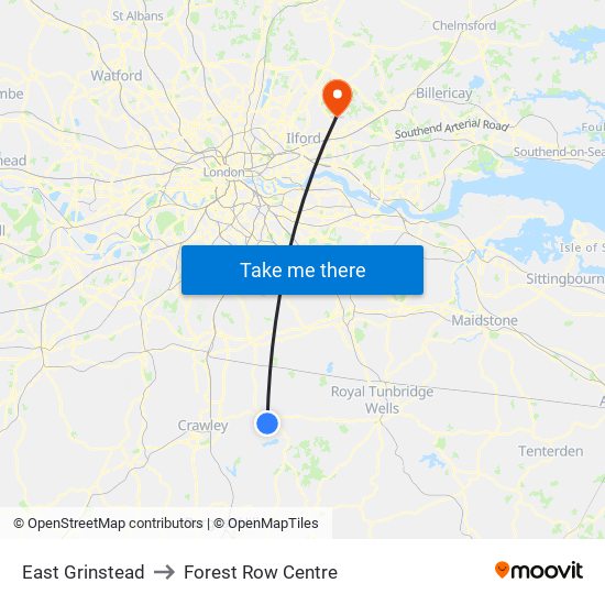 East Grinstead to Forest Row Centre map