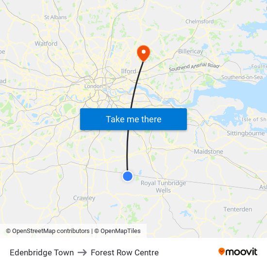 Edenbridge Town to Forest Row Centre map