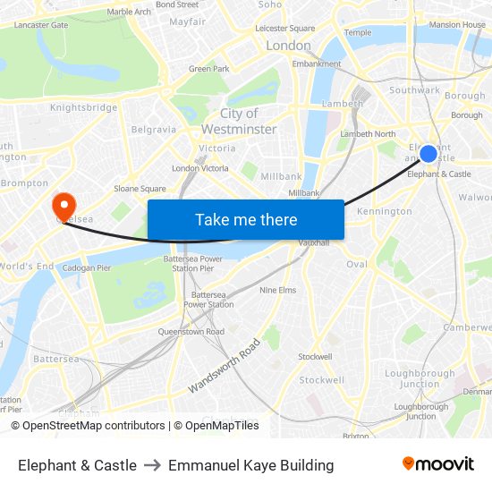 Elephant & Castle to Emmanuel Kaye Building map