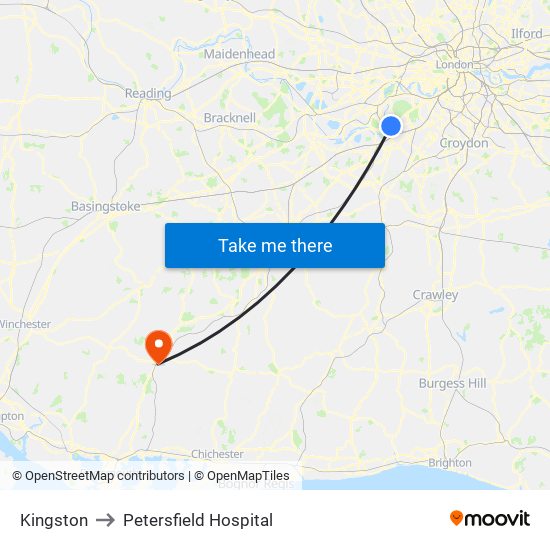 Kingston to Petersfield Hospital map