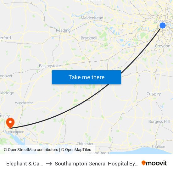 Elephant & Castle to Southampton General Hospital Eye Unit map