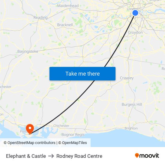 Elephant & Castle to Rodney Road Centre map
