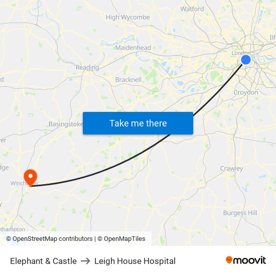 Elephant & Castle to Leigh House Hospital map