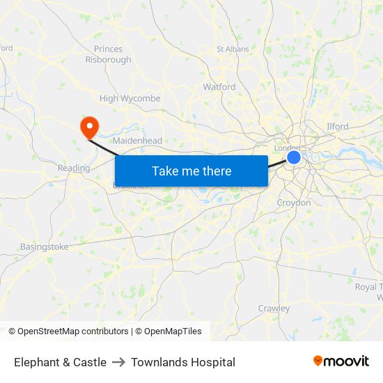 Elephant & Castle to Townlands Hospital map