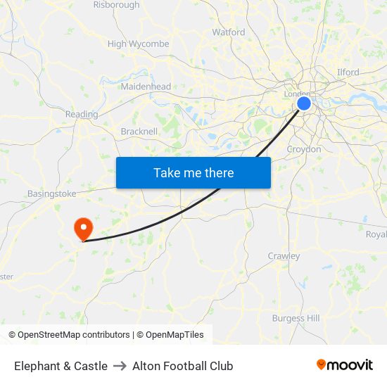 Elephant & Castle to Alton Football Club map