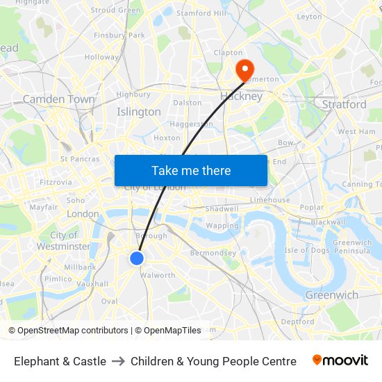 Elephant & Castle to Children & Young People Centre map