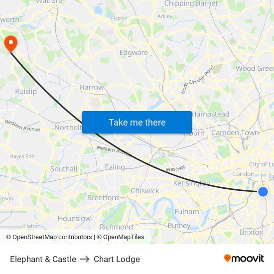 Elephant & Castle to Chart Lodge map