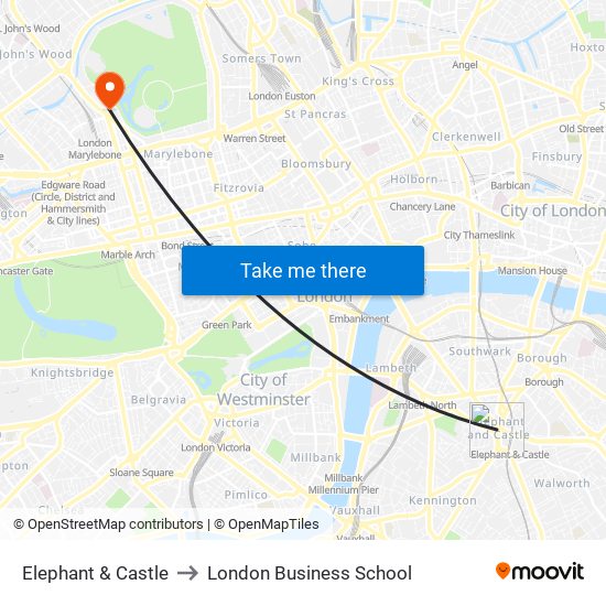 Elephant & Castle to London Business School map