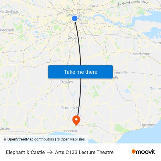 Elephant & Castle to Arts C133 Lecture Theatre map