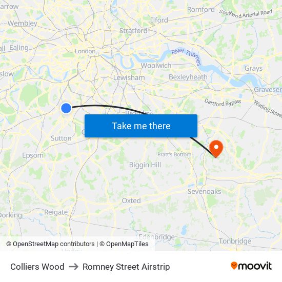 Colliers Wood to Romney Street Airstrip map