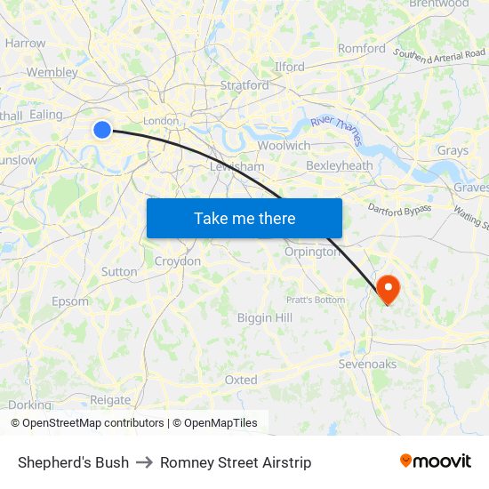 Shepherd's Bush to Romney Street Airstrip map