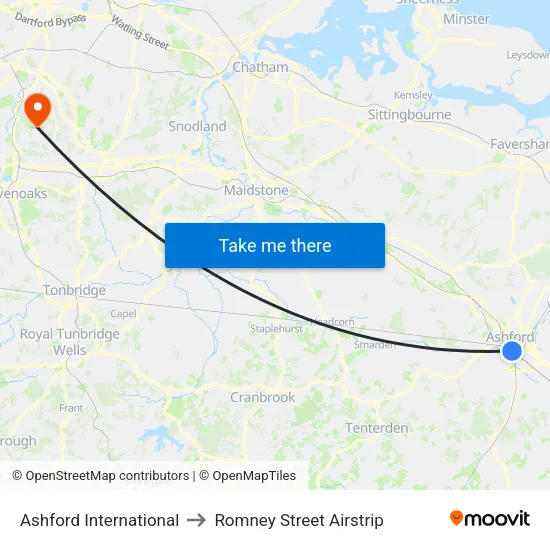 Ashford International to Romney Street Airstrip map