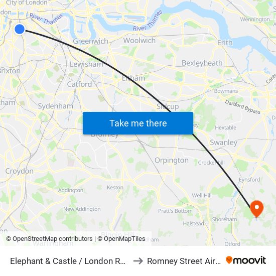 Elephant & Castle / London Road (E) to Romney Street Airstrip map