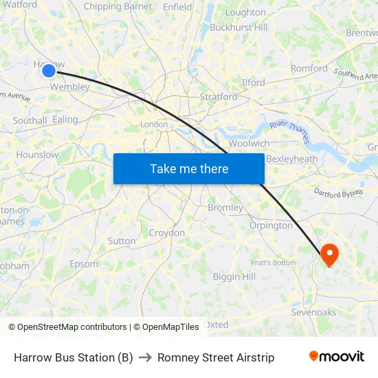 Harrow Bus Station (B) to Romney Street Airstrip map