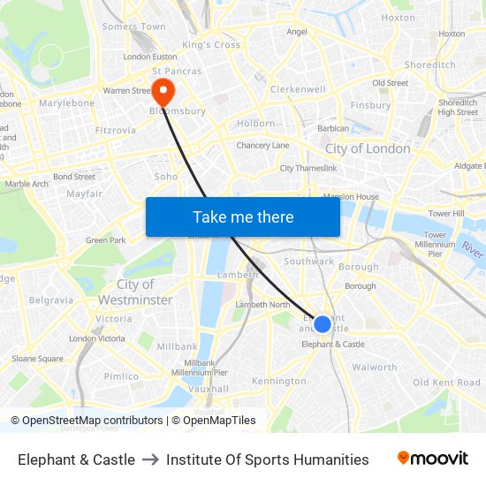 Elephant & Castle to Institute Of Sports Humanities map