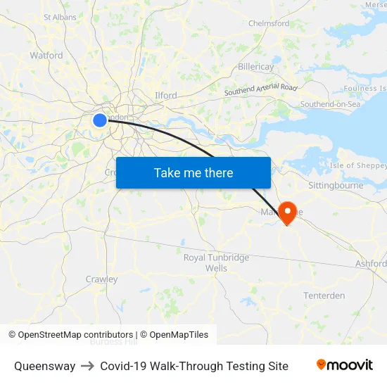 Queensway to Covid-19 Walk-Through Testing Site map