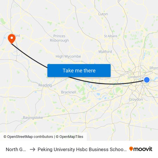 North Greenwich to Peking University Hsbc Business School (Foxcombe Hall Uk Campus) map