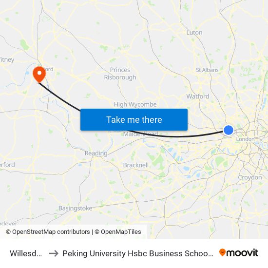 Willesden Green to Peking University Hsbc Business School (Foxcombe Hall Uk Campus) map