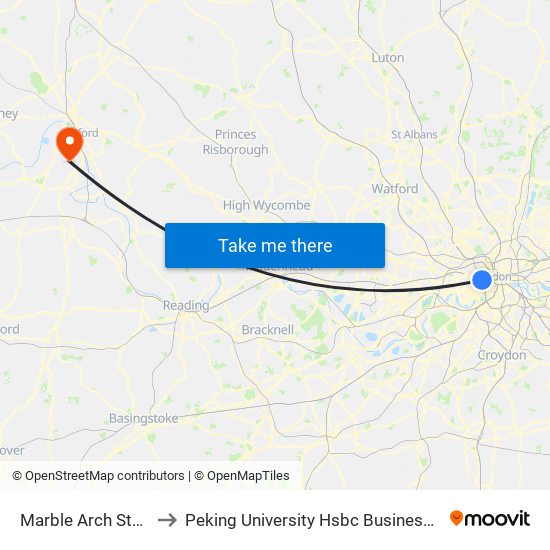 Marble Arch Station  / Park Lane (R) to Peking University Hsbc Business School (Foxcombe Hall Uk Campus) map