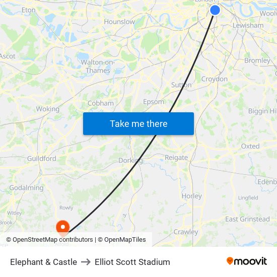 Elephant & Castle to Elliot Scott Stadium map