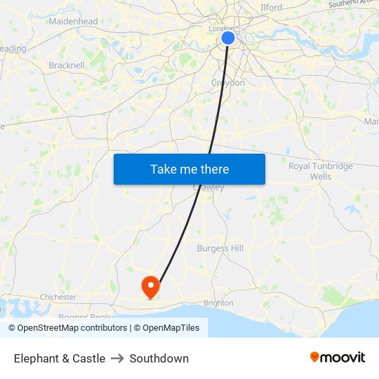 Elephant & Castle to Southdown map