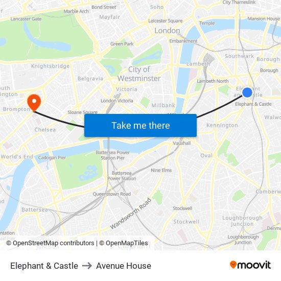Elephant & Castle to Avenue House map
