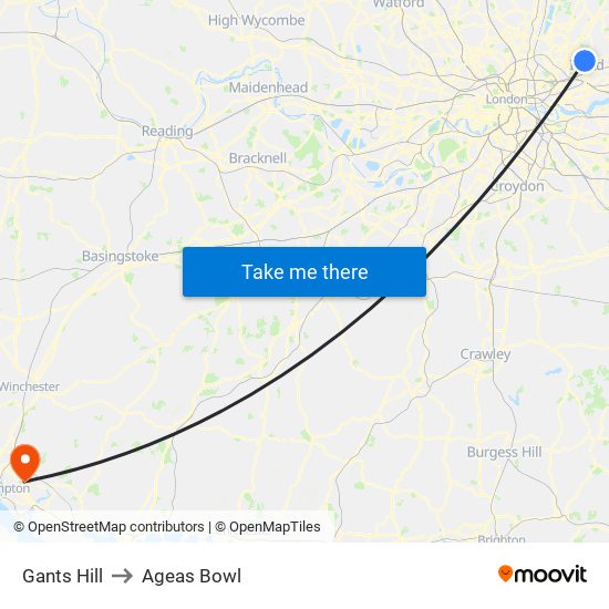 Gants Hill to Ageas Bowl map