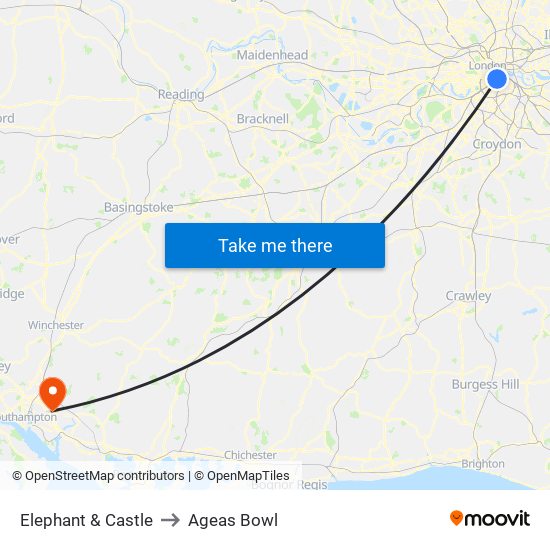 Elephant & Castle to Ageas Bowl map