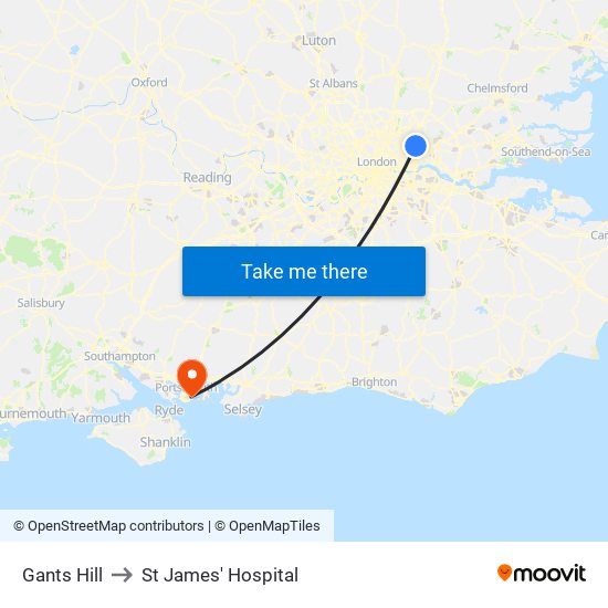 Gants Hill to St James' Hospital map