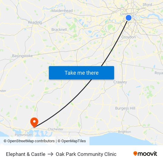 Elephant & Castle to Oak Park Community Clinic map