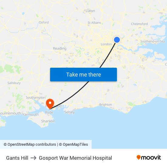 Gants Hill to Gosport War Memorial Hospital map