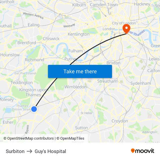 Surbiton to Guy's Hospital map